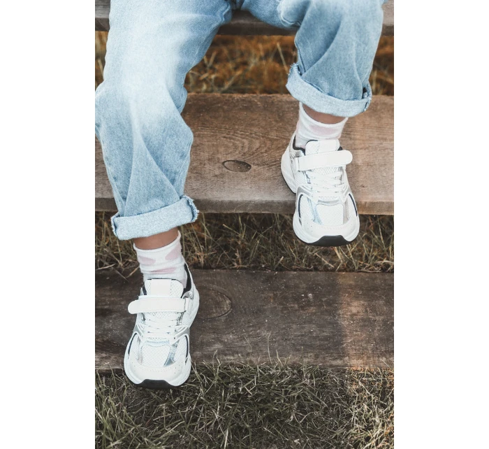 Dziecięce Buty Sportowe Sneakersy Na Rzep Biało-Czarne Ephona Dziecięce Buty Sportowe Sneakersy Na Rzep Biało-Czarne Ephona