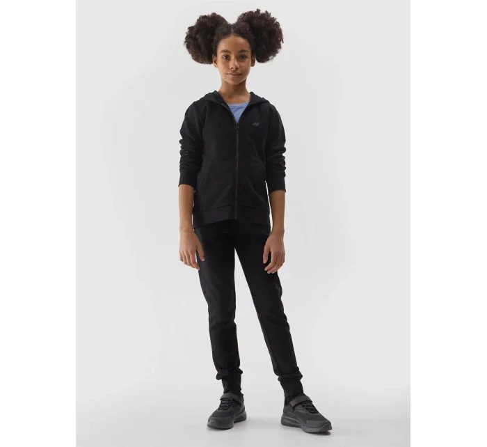 Dívčí tepláková rozepínací mikina s kapucí 4F - černá Dívčí tepláková rozepínací mikina s kapucí 4F - černá