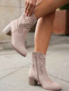 Dámske členkové čižmy S.Barski s podpätkom - béžové