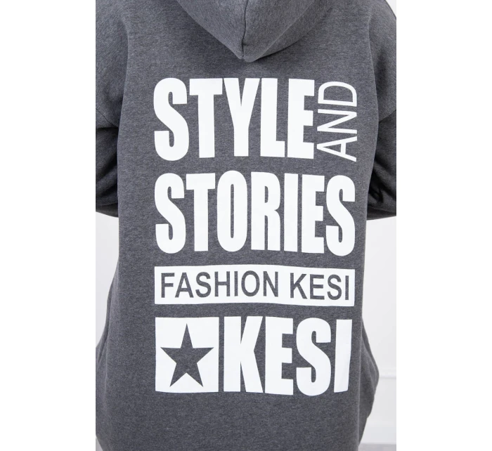 Zateplená mikina s dlouhými zády a kapucí v grafitové barvě Zateplená mikina s dlouhými zády a kapucí v grafitové barvě