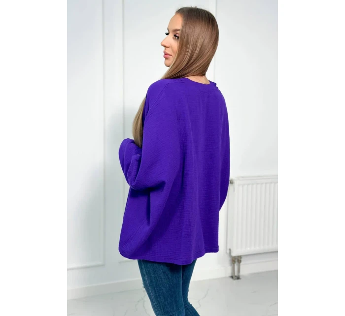 Mušelínová blúzka s vyhrnutými rukávmi tmavo fialová