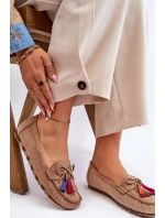 Zamszowe Mokasyny Z Kokardą I Frędzlami Ciemnobeżowe Dorine Zamszowe Mokasyny Z Kokardą I Frędzlami Ciemnobeżowe Dorine