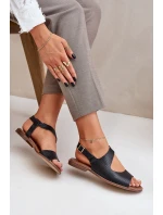 Skórzane Sandały Na Sprzączkę Z Tłoczeniem Lewski 3041 Czarne