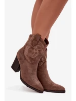 Botki Kowbojki Damskie Na Słupku Eko Zamszowe Ciemnobeżowe Carissa Botki Kowbojki Damskie Na Słupku Eko Zamszowe Ciemnobeżowe Carissa