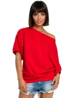 B079 Blúzka nadmernej veľkosti so zavinovacími detailmi - červená