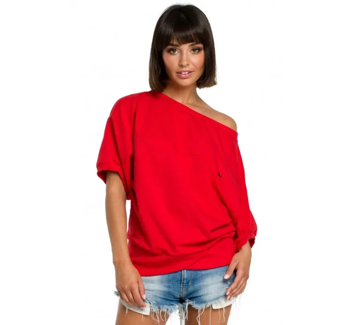B079 Blúzka nadmernej veľkosti so zavinovacími detailmi - červená B079 Blúzka nadmernej veľkosti so zavinovacími detailmi - červená