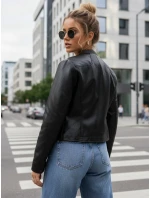 Dámska kožená bunda so stojačikom čierna FashionStreet TY5568