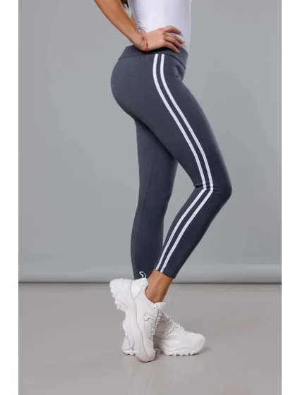 Dámske bavlnené legíny v grafitovej farbe s lampasmi (YW06038)