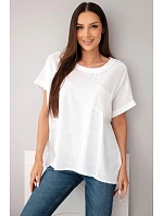 Dámská bavlněná oversize halenka s kapsou a model 22214673 bílá - K-Fashion