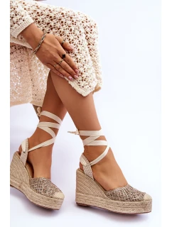 Wiązane Damskie Sandały Na Koturnie Beżowe Josephine