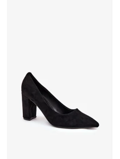 Dámske lodičky na podpätku z eko semišu Ellinoria - čierne
