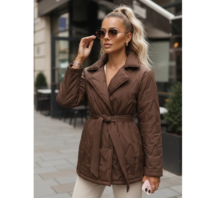 Kurtka damska przejściowa z paskiem brązowa model 22011505 - FashionStreet