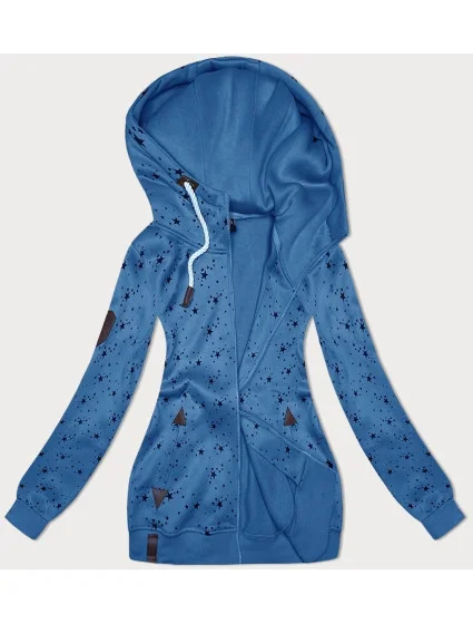 Svetlomodrá dámska mikina na zips s hviezdičkovým vzorom (2313)