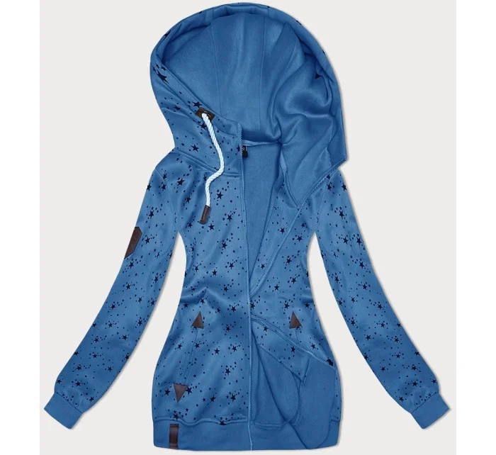 Svetlomodrá dámska mikina na zips s hviezdičkovým vzorom (2313)