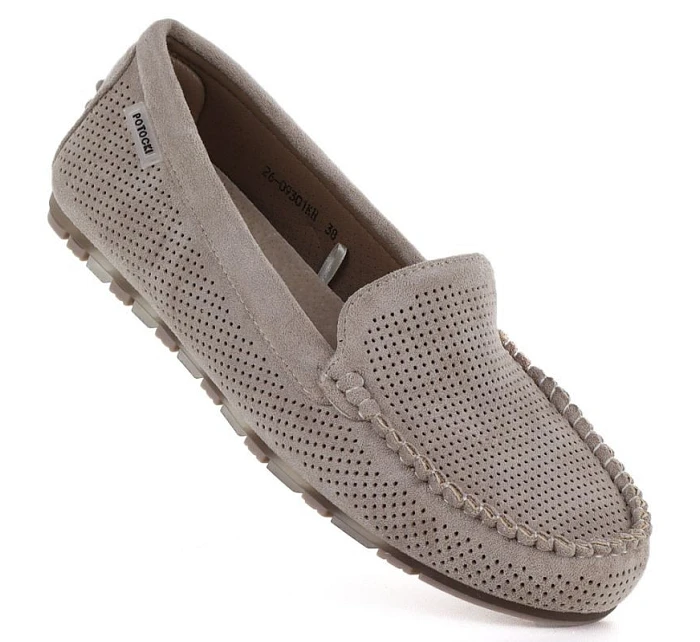 Dámske semišové poltopánky khaki farby Potocki 09301