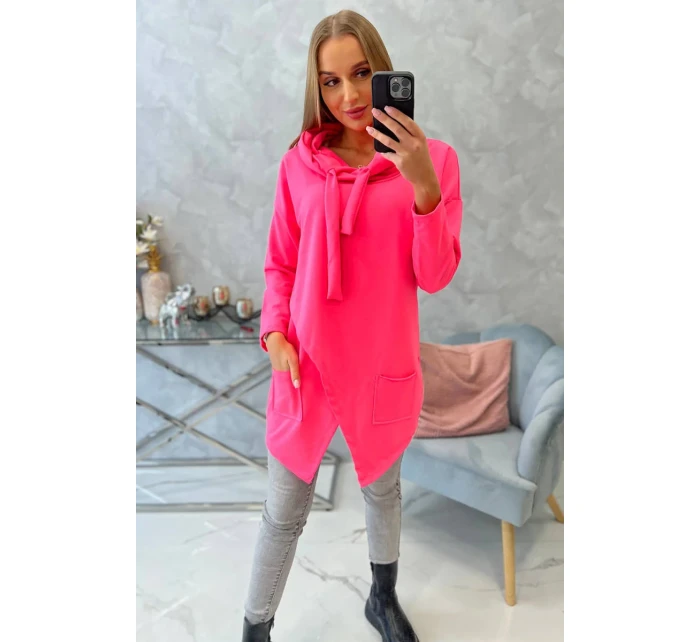 Oversize tunika s obálkou vpredu ružová neónová