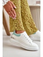 Niskie Trampki Damskie Na Platformie Z Eko Skóry Biało-Zielone Nevelena Niskie Trampki Damskie Na Platformie Z Eko Skóry Biało-Zielone Nevelena