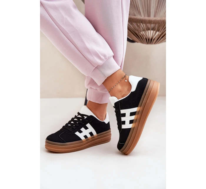 Sneakersy Damskie Na Platformie Czarne Syliyana