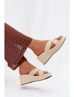 Dámské pantofle na platformě z eko semiše béžové Calorine Dámské pantofle na platformě z eko semiše béžové Calorine