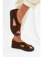 Dámské sandály model 22027717 z přírodního semiše hnědé - Zazoo