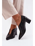 Kožené dámské polobotky na podpatku Maciejka K7469-01 Černé