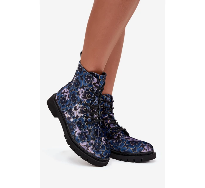 Dámske zateplené členkové topánky 57C1052 Dark Blue Pattern - Artiker