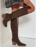 Dámské semišové kozačky na podpatku hnědé Dstreet model 21992153 - FashionStreet