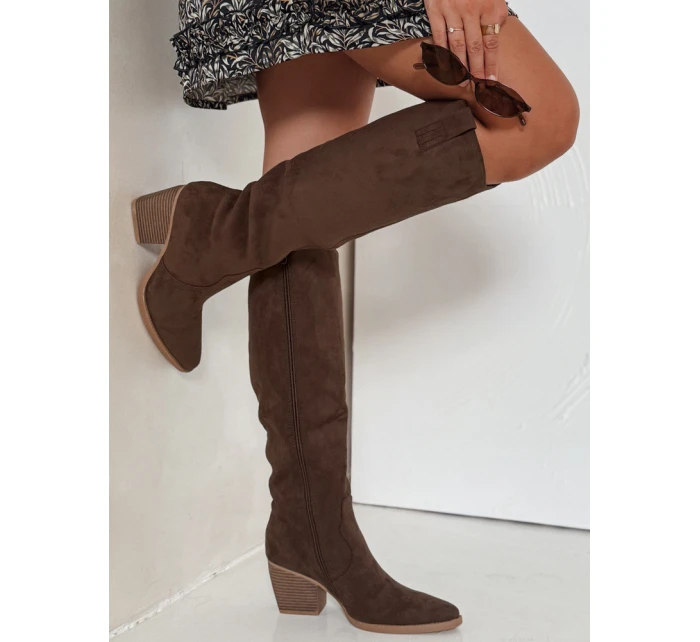 Dámské semišové kozačky na podpatku hnědé Dstreet model 21992153 - FashionStreet