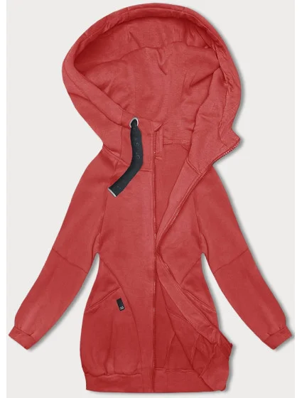 Dámska dlhá mikina voľného strihu s rebrovanými manžetami, červená (AMG-332A)