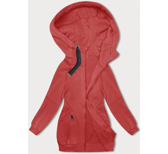 Dámska dlhá mikina voľného strihu s rebrovanými manžetami, červená (AMG-332A)