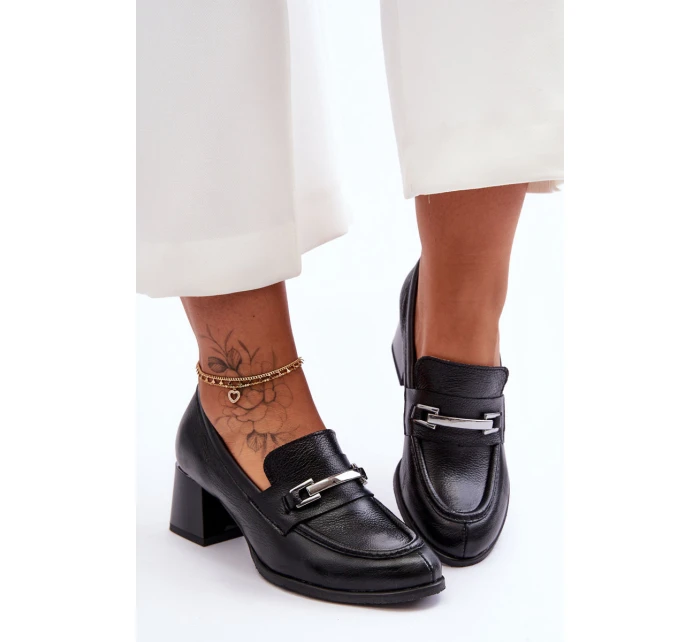 Wygodne Skórzane Czółenka Czarne Lemar Damira