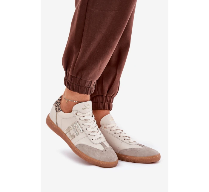 Kožené Sportovní Boty Tenisky Dámské Panterka model 21686778 Béžové - CheBello