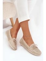 Dámské mokasíny s vzorem a šněrováním béžové model 21704522 - Boto
