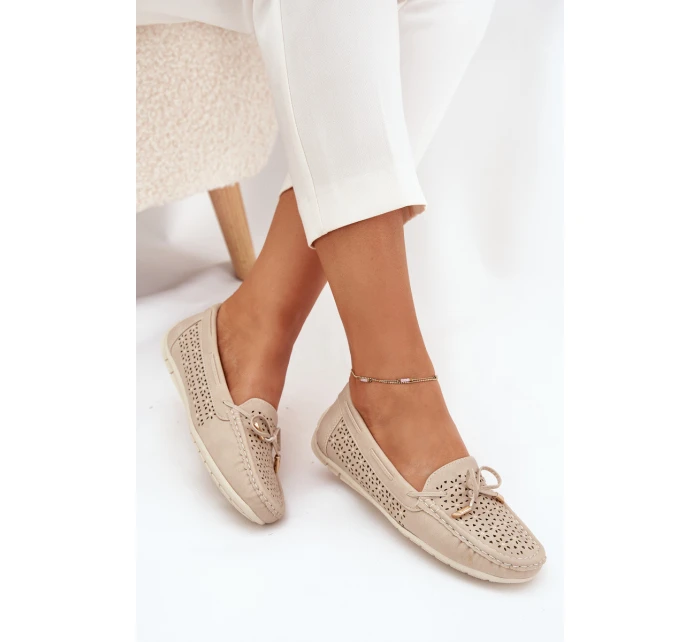 Dámské mokasíny s vzorem a šněrováním béžové model 21704522 - Boto