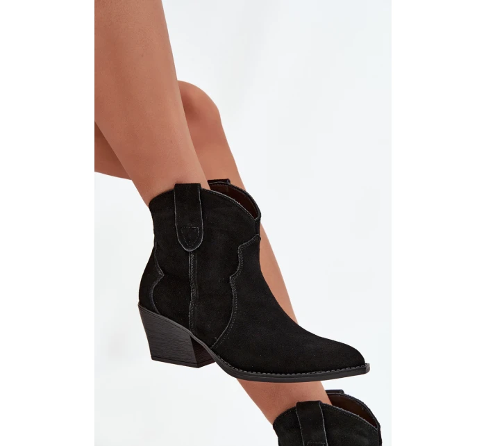 Nazouvací dámské kozačky z přírodního semiše černé model 21713735 - Boto