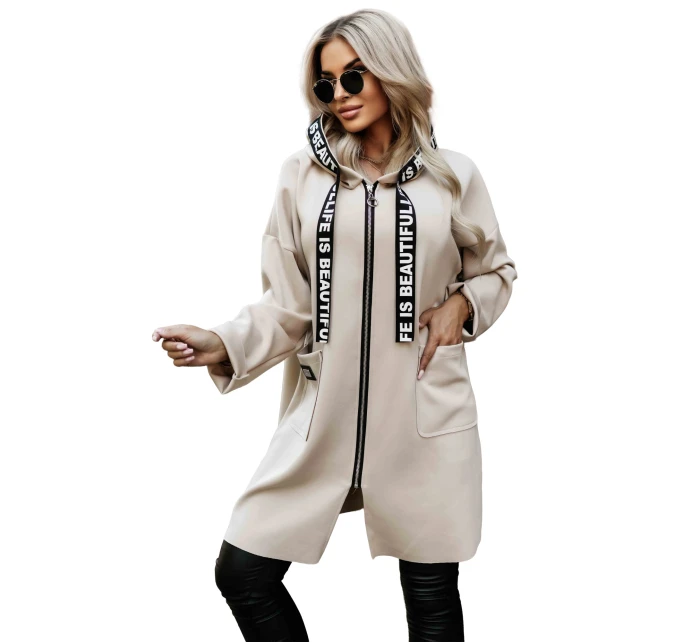 model 21379613 Ležérní kabát s kapsami a kapucí béžový - numoco basic model 21379613 Ležérní kabát s kapsami a kapucí béžový - numoco basic
