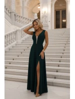 model 21767696 Módní maxi šaty s rozparkem na nohavicích lahvově zelené - numoco model 21767696 Módní maxi šaty s rozparkem na nohavicích lahvově zelené - numoco