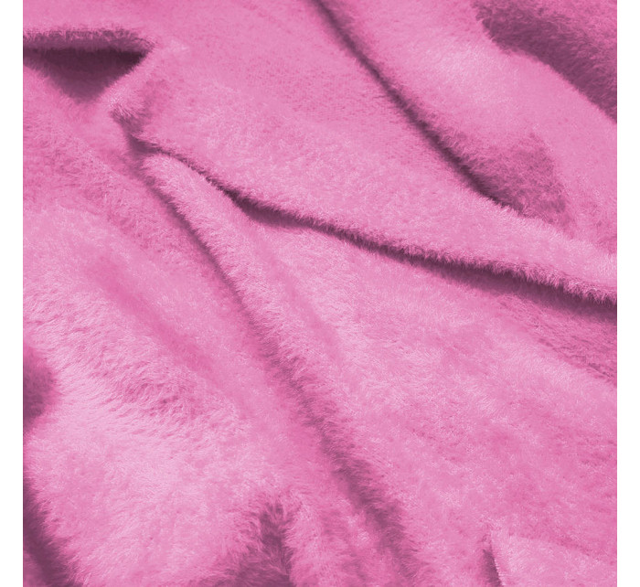 Dlhý ružový vlnený prehoz cez oblečenie typu alpaka (7102#)