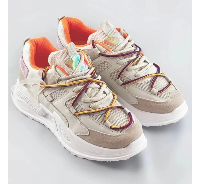 Béžové dámske sneakersy s dvojitými šnúrkami (7001)