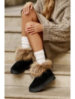 Skórzane Śniegowce Na Platformie Z Futerkiem Czarne Avirisa