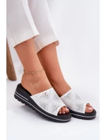 Skórzane Klapki Damskie Na Koturnie Vinceza 41477 Białe