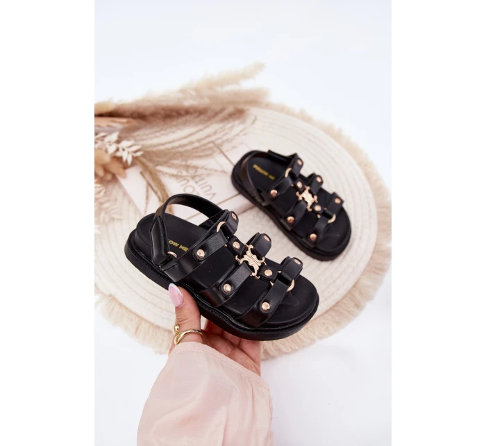 Dziewczęce Sandałki Ze Złotym Detalem Czarne Lunessa Dziewczęce Sandałki Ze Złotym Detalem Czarne Lunessa