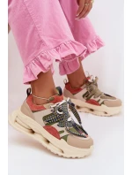 Kožené dámské tenisky na platformě D&A CR61-3133 Béžové