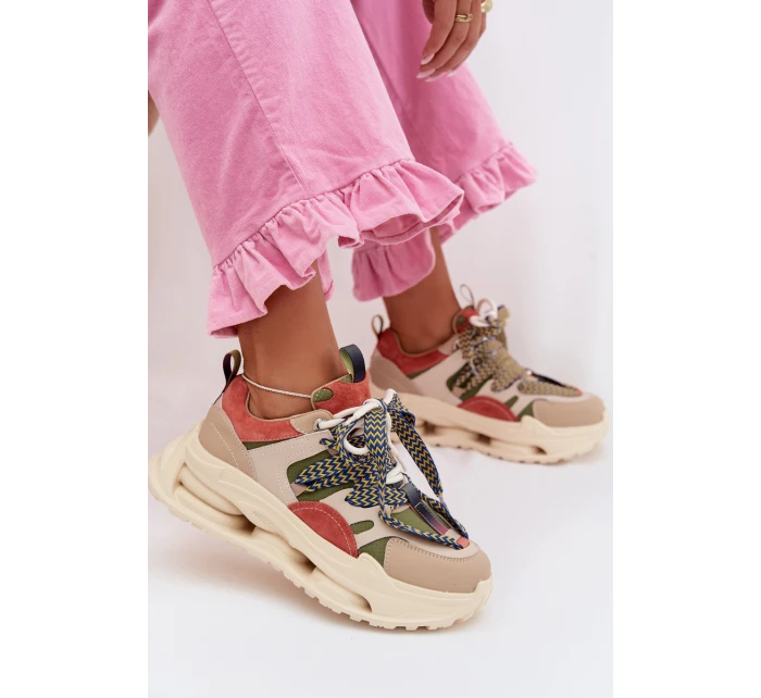 Kožené dámské tenisky na platformě D&A CR61-3133 Béžové