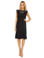 Dámske šaty s čipkovaným rukávom stredne dlhé čierne - Čierna - Elli White