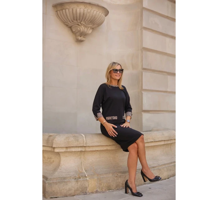 Denné šaty M416 - čierno-hnedé - La Aurora