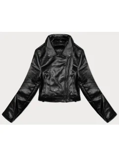 Čierna kožená bunda s klopami J Style (11Z8128)