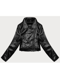 Čierna kožená bunda s klopami J Style (11Z8128)