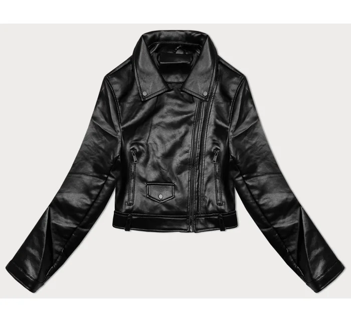 Čierna kožená bunda s klopami J Style (11Z8128)