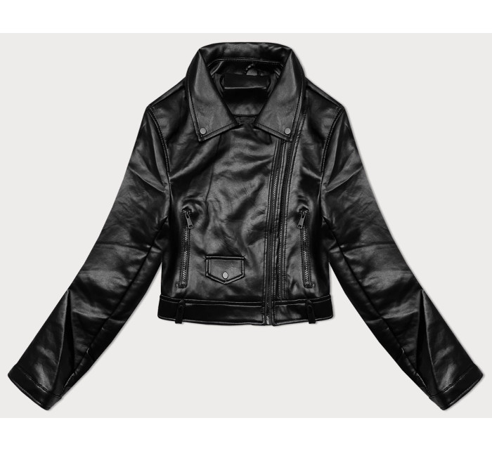 Čierna kožená bunda s klopami J Style (11Z8128)